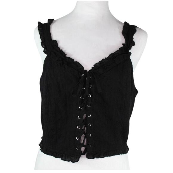 American Flirt Cropped Corset Top Ruffle Sleeve Whimsy Goth Cottagecore Romantic - Picture 1 of 9